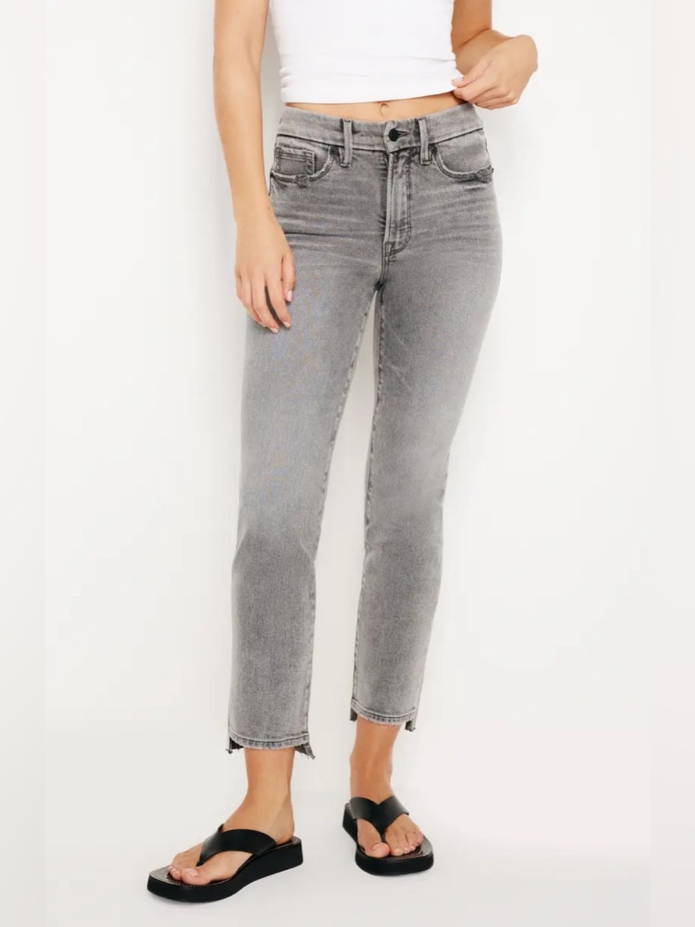 Good American Good Classic Raw Step Hem Straight Leg Jeans Size 16